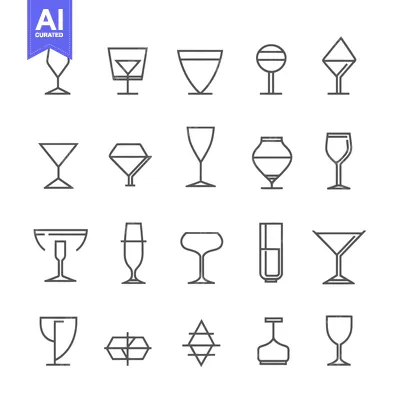 Aset desain premium: A Collection of Line Drawings Depicting Different Types of Drinking Gl