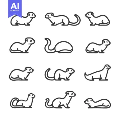Aset desain premium: A Collection of Line Drawings Depicting Ferrets in Various Poses