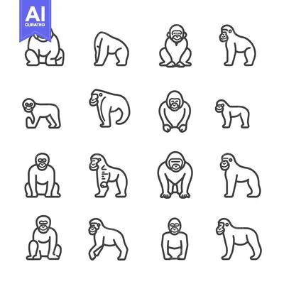 Aset premium populer: A Collection of Line Drawings Depicting Gorilla Poses