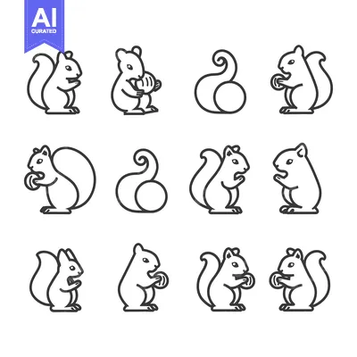 Aset premium populer: A Collection of Line Drawings Depicting Squirrels in Various Poses
