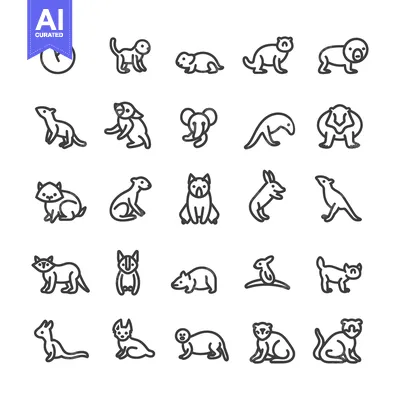 Aset premium populer: A Collection of Line Drawings Depicting Various Animals