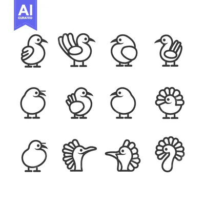 A Collection of Line Drawings Depicting Various Bird Species