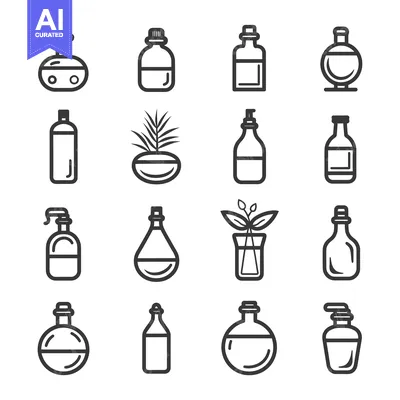 Aset desain premium: A Collection of Line Drawings Depicting Various Bottles and Vials