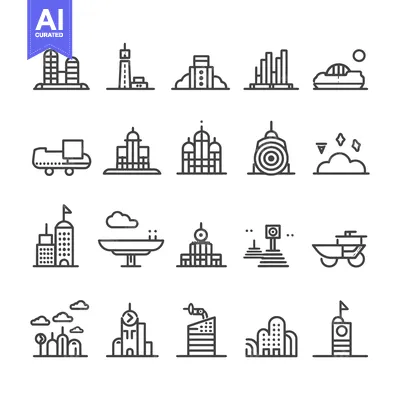 A Collection of Line Drawings Depicting Various Buildings and Structur