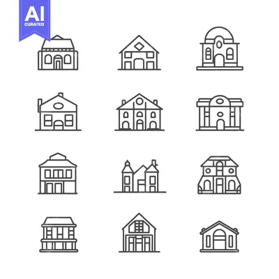Premium design asset: A Collection of Line Drawings Depicting Various Building Styles