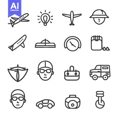 Aset desain premium: A Collection of Line Drawings Depicting Various Objects and Concepts