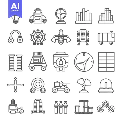 Aset desain premium: A Collection of Line Drawings Depicting Various Objects and Structures