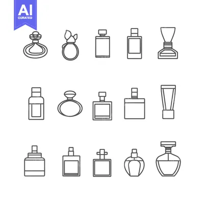 Aset premium populer: A Collection of Line Drawings Depicting Various Perfume Bottle Shapes