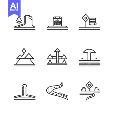 Premium design asset: A Collection of Line Drawings Depicting Various Road and Landscape Fea
