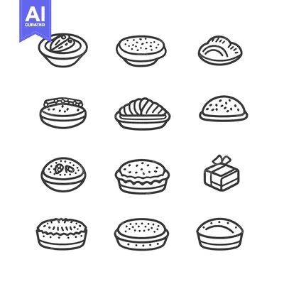 Aset premium populer: A Collection of Line Drawings Depicting Various Types of Pies