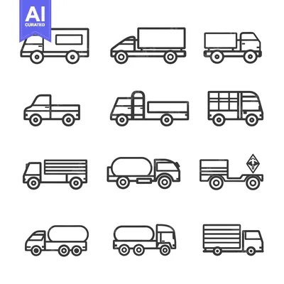 Aset desain premium: A Collection of Line Drawings of Different Types of Trucks