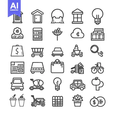 Aset desain premium: A Collection of Line Drawings of Everyday Objects and Concepts