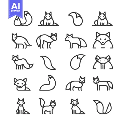 Aset premium populer: A Collection of Line Drawings of Foxes and Tails
