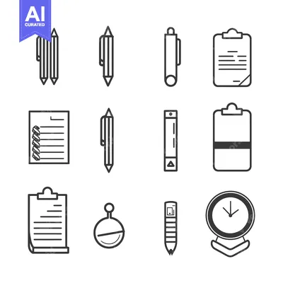 Aset premium populer: A Collection of Line Drawings of Stationery and Timekeeping Items