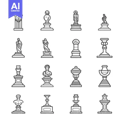 Aset desain premium: A Collection of Line Drawings of Statues, Cups, and Pedestals