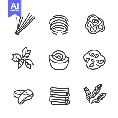 Aset premium populer: A Collection of Line Drawings Representing Pasta Shapes and Related In