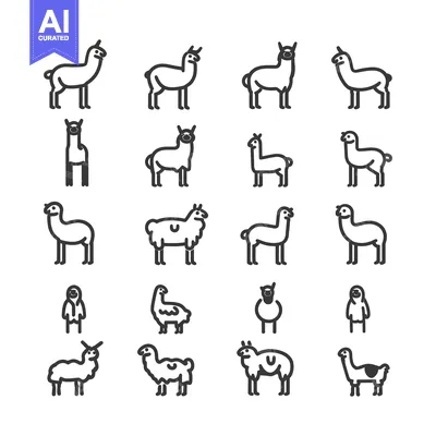 Aset premium populer: A Collection of Llama and Alpaca Line Drawings