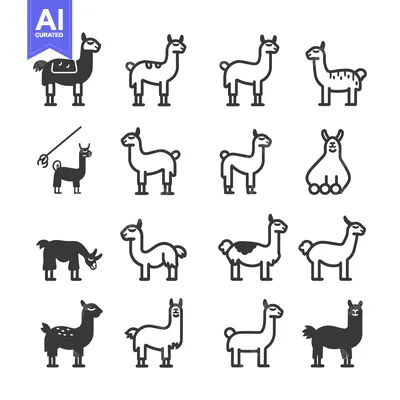 Aset desain premium: A Collection of Llama Icons in Various Poses and Styles
