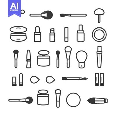A Collection of Makeup Tools and Products Line Icons