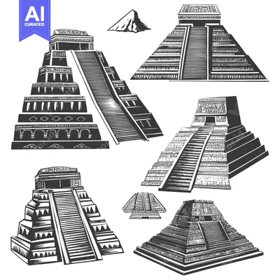 Aset premium populer: A collection of Mayan pyramids in various styles