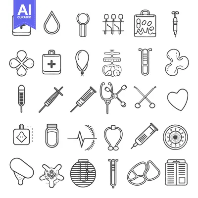 Aset desain premium: A Collection of Medical and Healthcare Line Icons