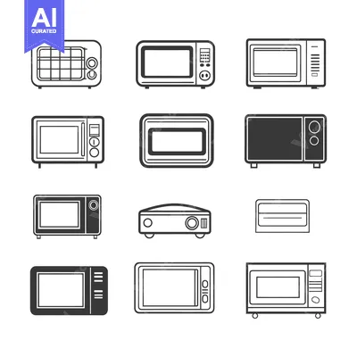 Premium design asset: A Collection of Microwave Oven Icons in Black and White