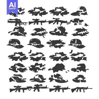 A Collection of Military Camouflage Patterns and Weapons Silhouettes