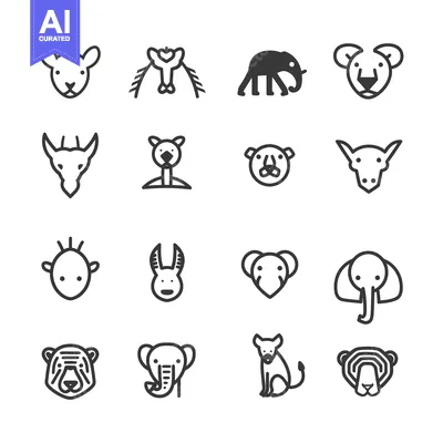 Aset desain premium: A Collection of Minimalist Animal Head Icons