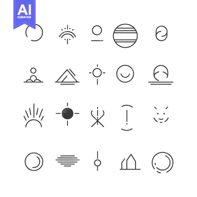 Aset premium populer: A Collection of Minimalist Line Art Icons Featuring Circles, Lines, an
