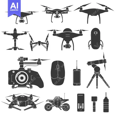 A collection of monochrome drone and related silhouette illustrations