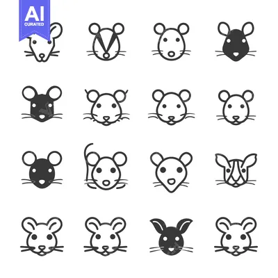 Aset premium populer: A Collection of Mouse and Rat Icons in Black and White Line Art and Si
