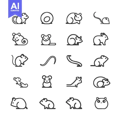 Aset premium populer: A Collection of Mouse Line Drawings in Various Poses
