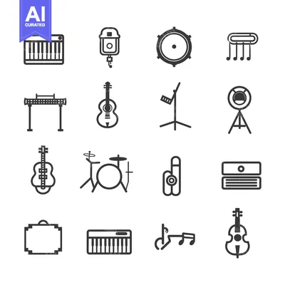 Aset desain premium: A Collection of Musical Instrument and Equipment Icons