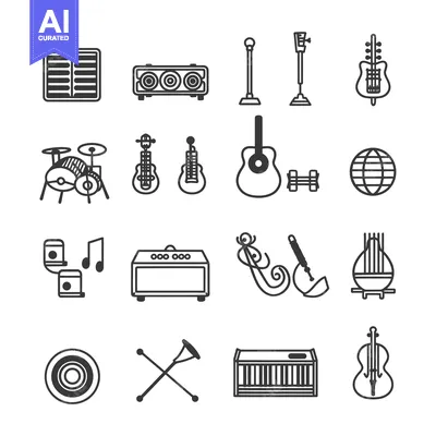 Aset premium populer: A Collection of Musical Instrument Icons