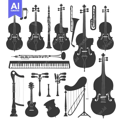 Aset premium populer: A collection of musical instruments in black silhouette