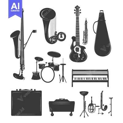 Aset premium populer: A Collection of Musical Instruments in Silhouette