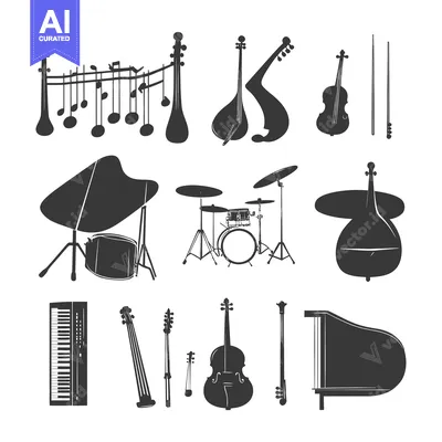 A Collection of Musical Instruments Silhouettes