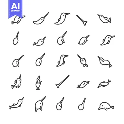 Aset desain premium: A Collection of Narwhal and Dolphin Line Drawings