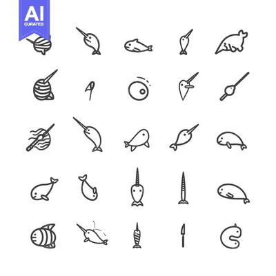 Aset premium populer: A Collection of Narwhal and Walrus Line Drawings