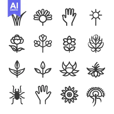 Aset desain premium: A Collection of Nature-Inspired Line Art Icons