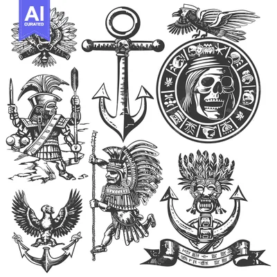 Aset premium populer: A Collection of Nautical and Indigenous Themed Illustrations
