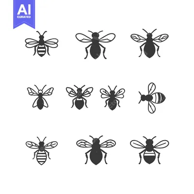 A Collection of Nine Black and White Bee Silhouettes