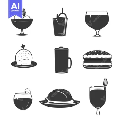 Premium design asset: A Collection of Nine Black and White Food and Beverage Icons