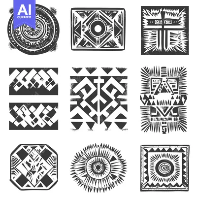 Premium design asset: A Collection of Nine Black and White Geometric Designs with Circular M