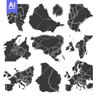 Aset premium populer: A Collection of Nine Black and White Maps of European Countries and Re