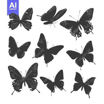 Aset desain premium: A Collection of Nine Black Butterfly Silhouettes