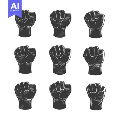 Aset desain premium: A Collection of Nine Detailed Black and White Fist Illustrations