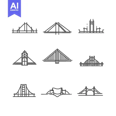 Aset desain premium: A Collection of Nine Different Bridge Line Drawings