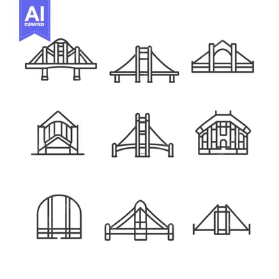 A Collection of Nine Different Bridge Line Drawings