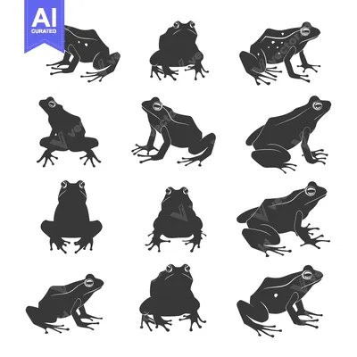 Aset premium populer: A Collection of Nine Different Frog Silhouettes in Various Poses